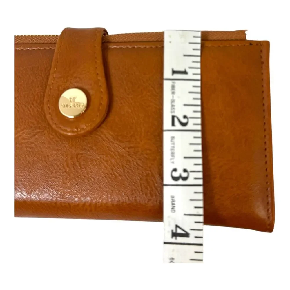 Faux Leather Brown RFID Wallet Double Zip 24 Card Slots Sunpour NEW